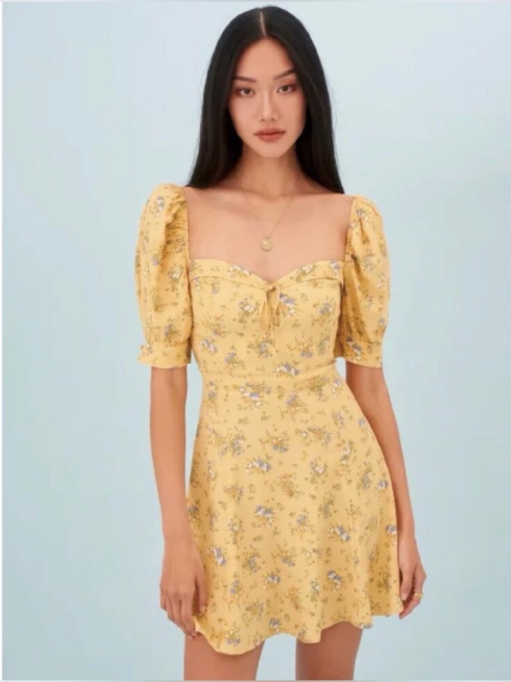 Reformation Lillet Yellow Floral Mini Dress